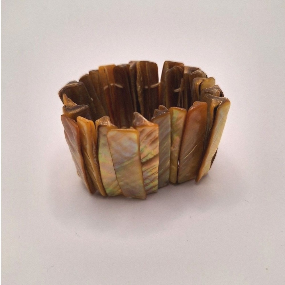 Vintage abalone bracelet shell stetch bracelet mother of pearl CHUNKY WIDE